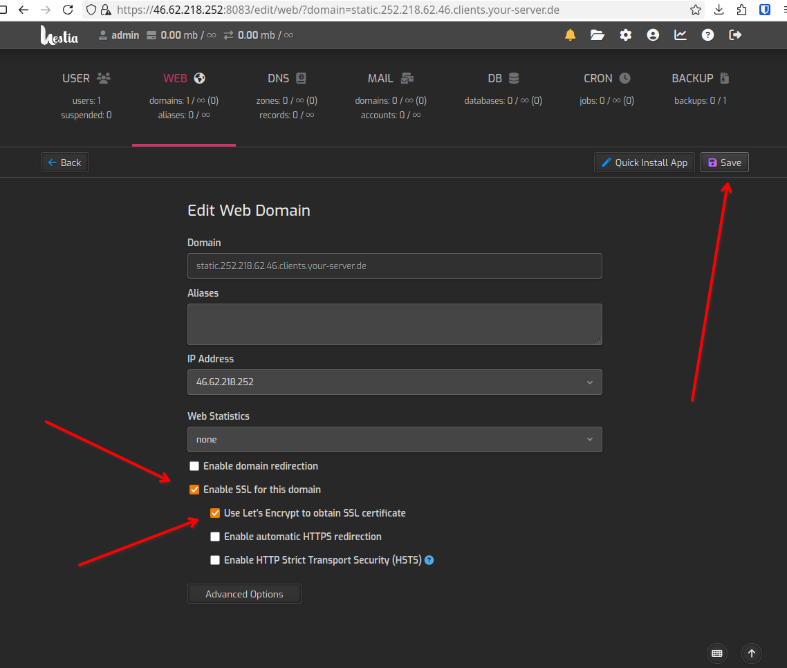 Enable SSL + Use Let’s Encrypt and Save