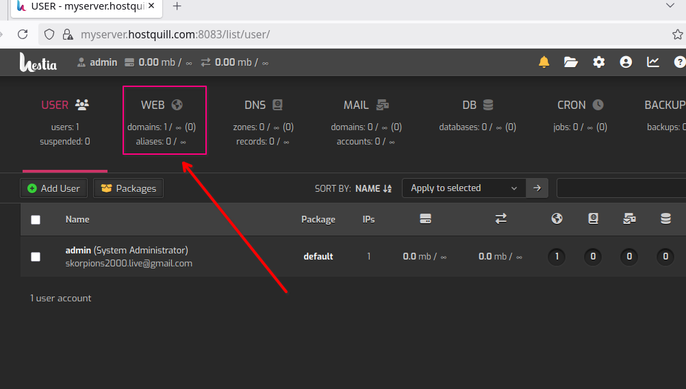 WEB: переконайтеся, що домен додано; за потреби додайте.