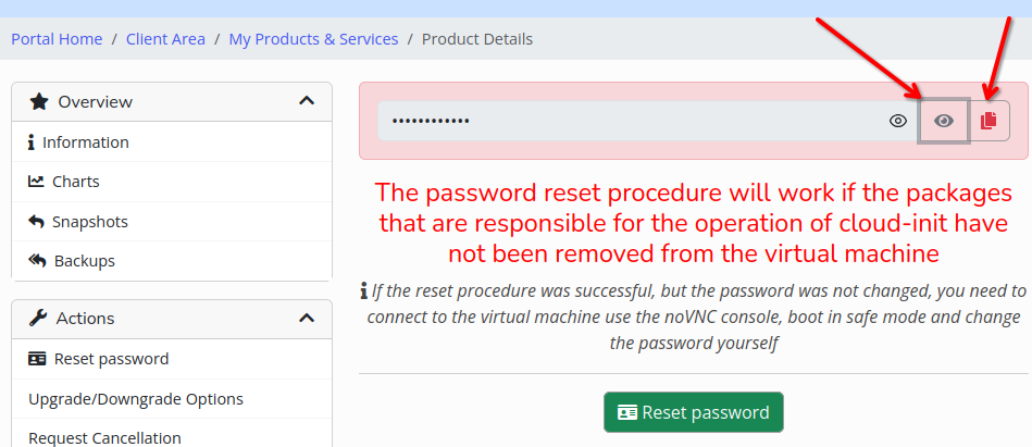 Пароль згенеровано: використайте «око» для відображення або кнопку копіювання.