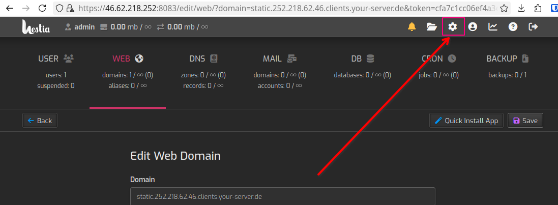 Open server settings (gear)