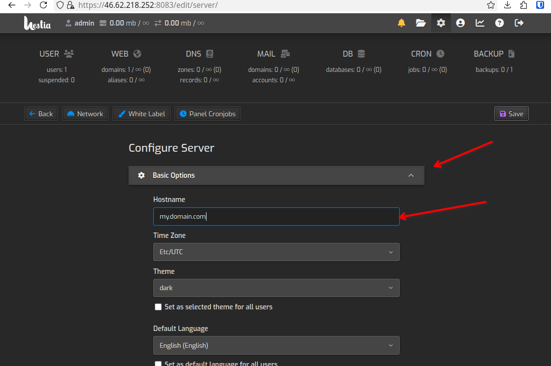 Set PTR as Hostname → Save
