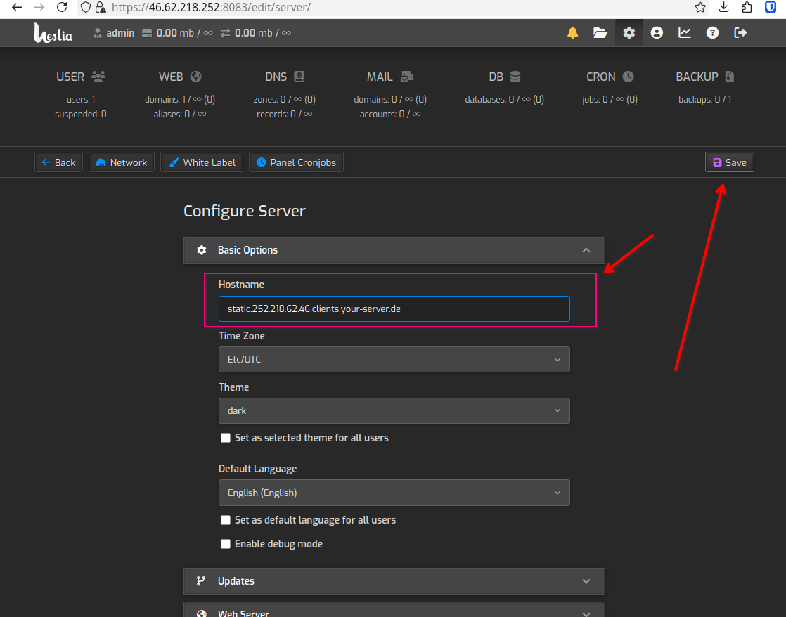 Reboot server after saving