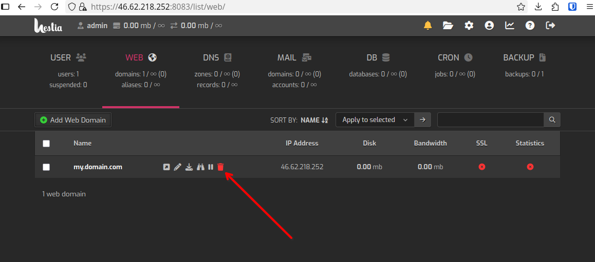 Remove old test domain if needed